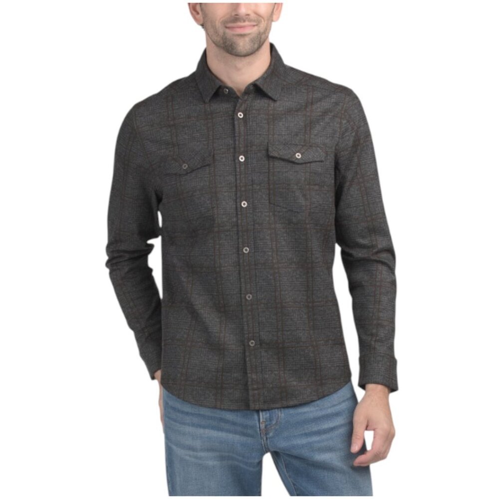 AGE OF WISDOM Flannel Stretch Knit Shirt With Two Chest Pockets